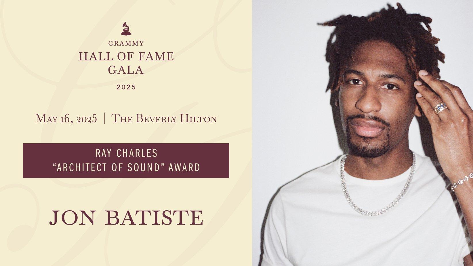 GRAMMY Museum graphic showing a close-up photo of Jon Batiste