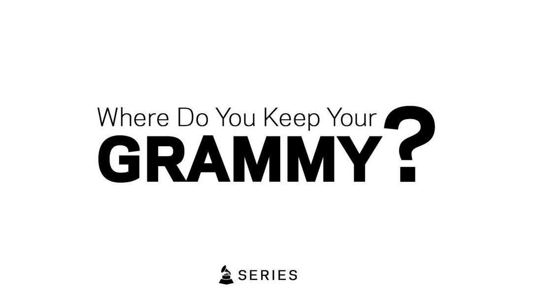 Artwork for the Recording Academy's Where Do You Keep Your GRAMMY? video series. The words "Where Do You Keep Your GRAMMY?" are written in black atop a white background featuring a GRAMMY Award statue and the word "Series."